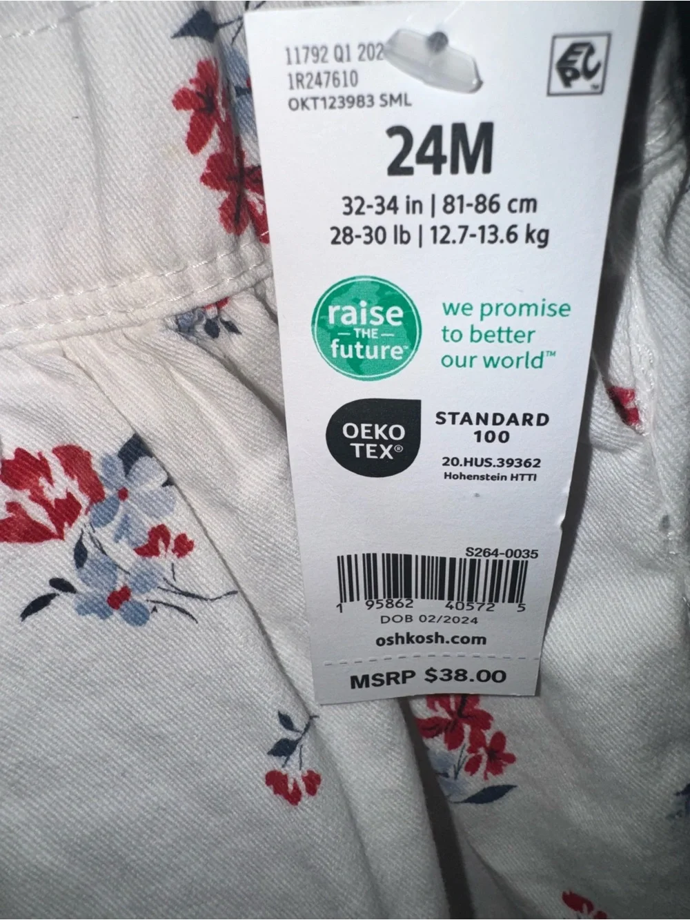 OshKosh White Overall Skirt with Red & Blue Floral Print